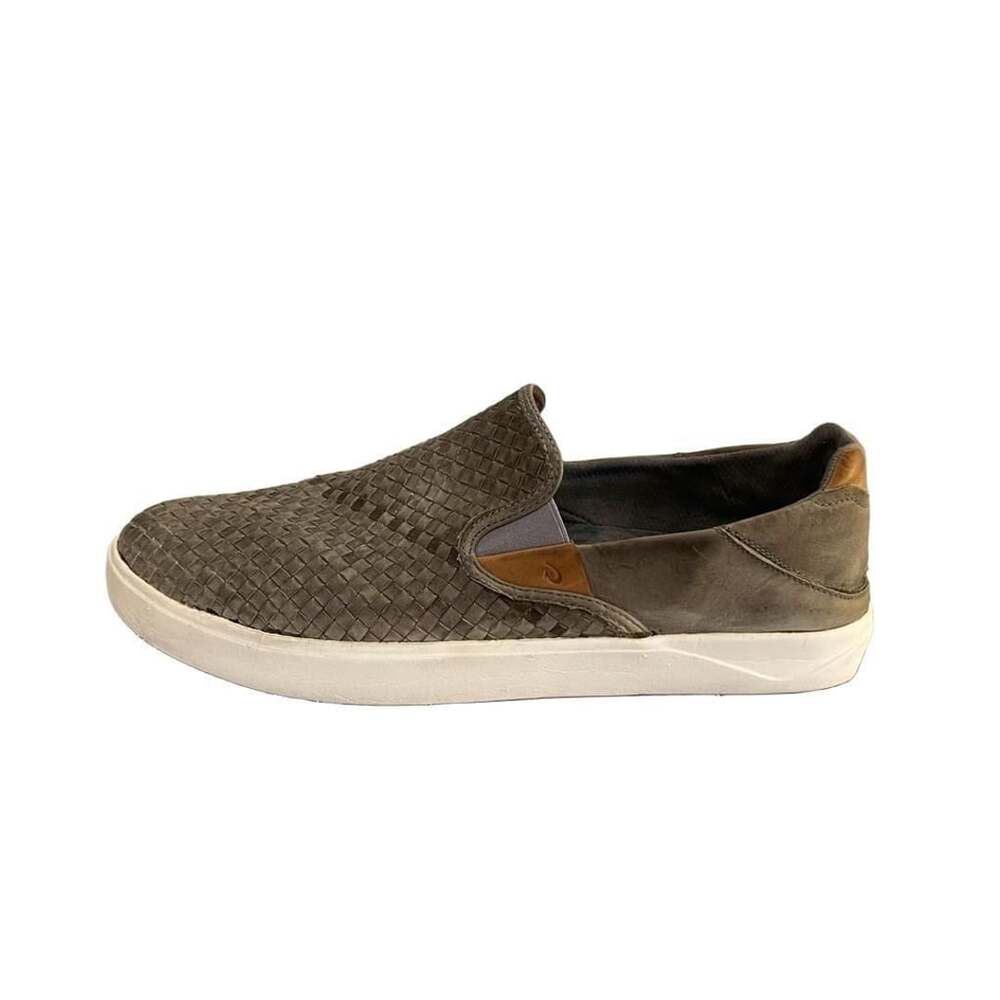 OluKai Lae'ahi Lauhala Woven Leather Slip-On Sneakers Ash